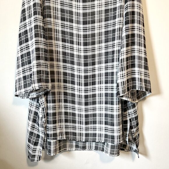 Sheer B&W Classic Plaid High Low Blouse - Picture 4 of 12